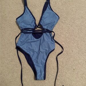 Blue Gingham One Piece Swimsuit
